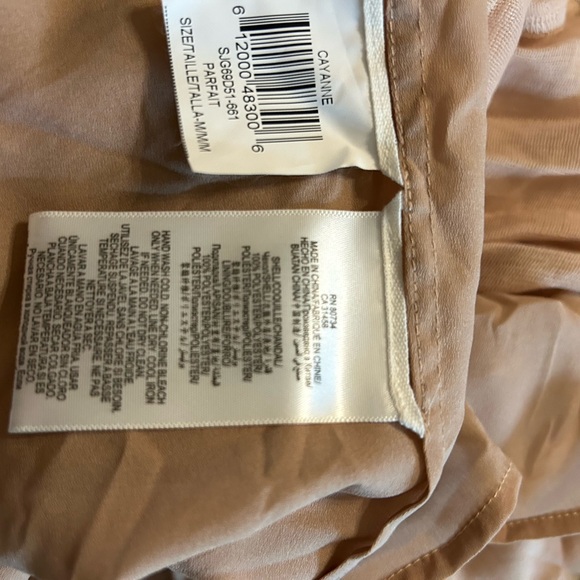 BCBGMaxAzria Soft Beige Halter Dress With Faux Leather Straps - Picture 5 of 7
